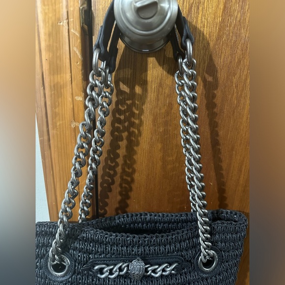 Kurt Geiger Small Chelsea Raffia Tote Bag Black New Double Shoulder Straps - Picture 5 of 10